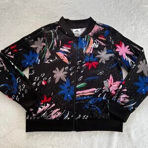 Adidas Tricot Black Floral Girl's size Large (14) Track Jacket
